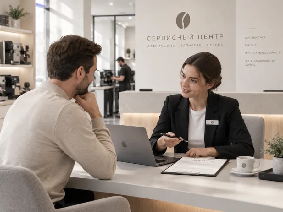 Приём заказа у стойки: менеджер оформляет обращение клиента